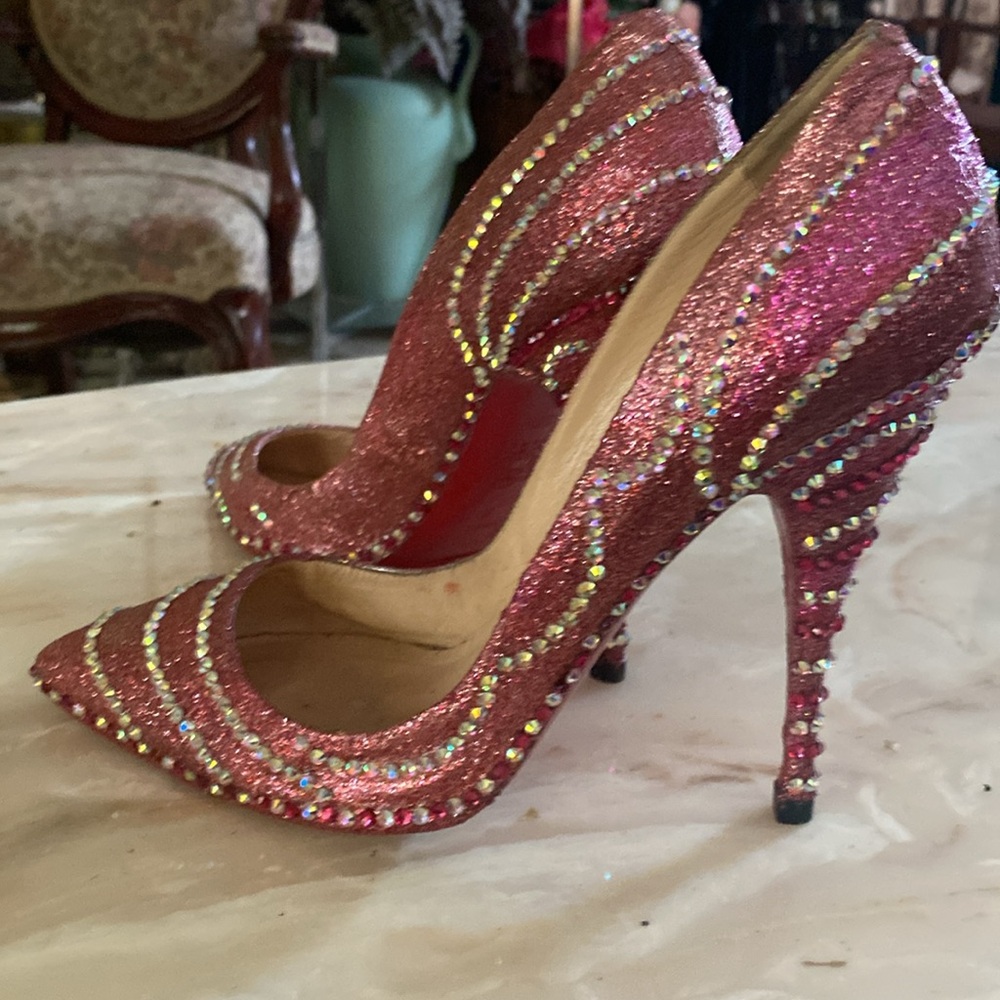 Christian Louboutin Custom Pink Rhinestone Heels Sz 39-1/2 - Picture 6 of 11
